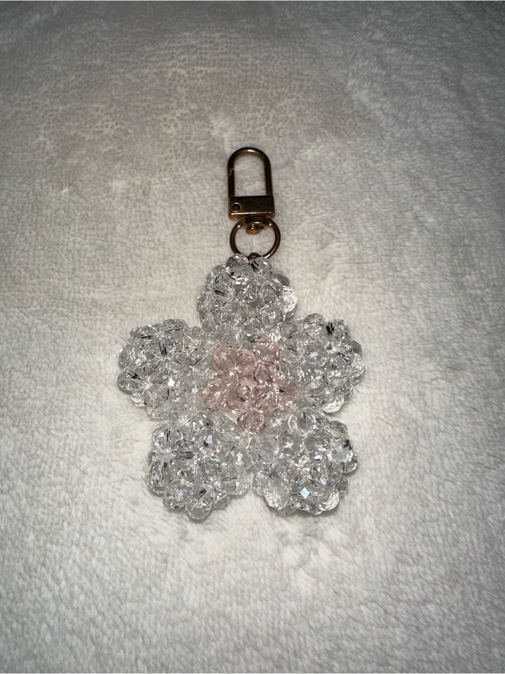 Crystal Flower Keychain Card Holder - Clear with Light Pink Center
